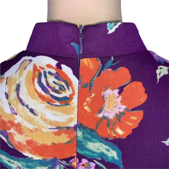 Everly Womens Dress Retro Floral Cold Shoulder Choker Collar Keyhole Small - Picture 5 of 11